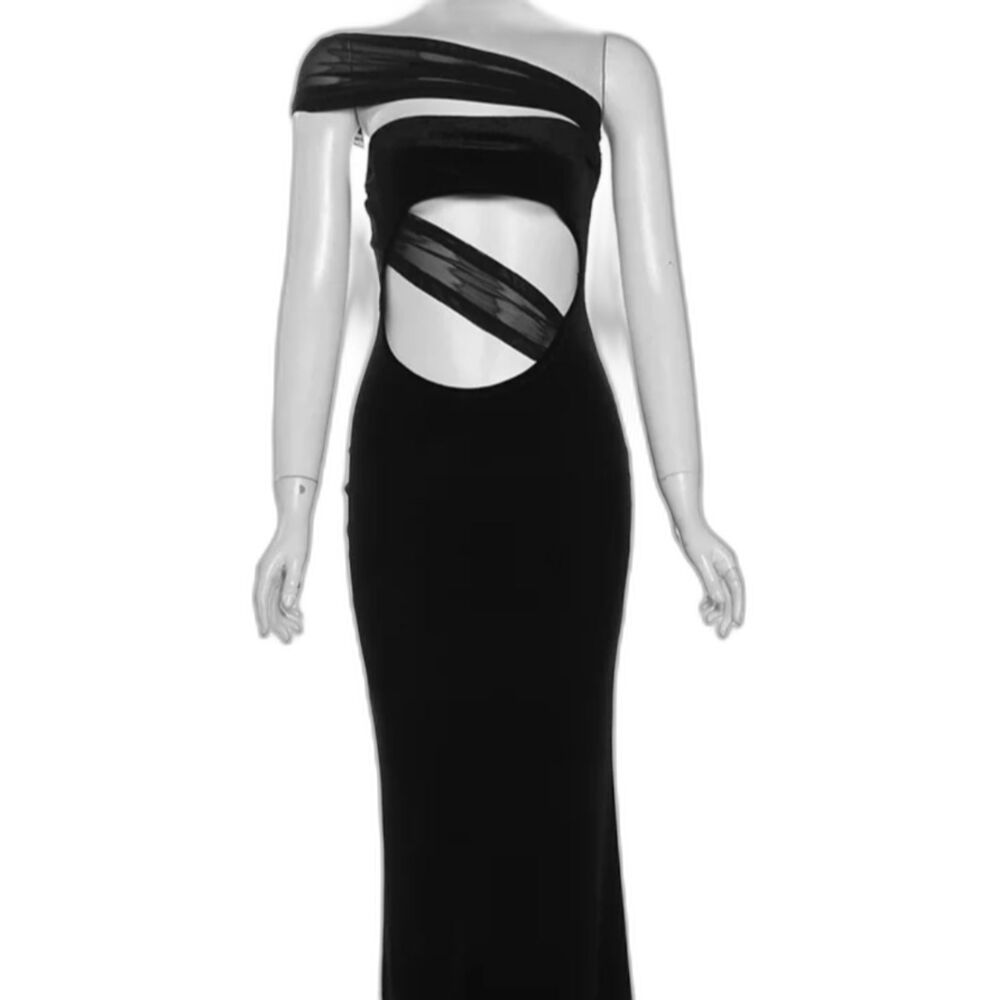 Women's Diagonal Collar Sexy Velvet/Mesh Dress Size S NWOT